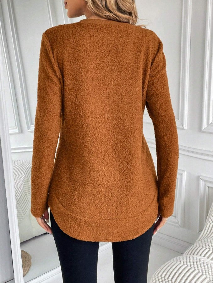 Casual Warm Solid Color Round Neck Teddy Sports Shirt