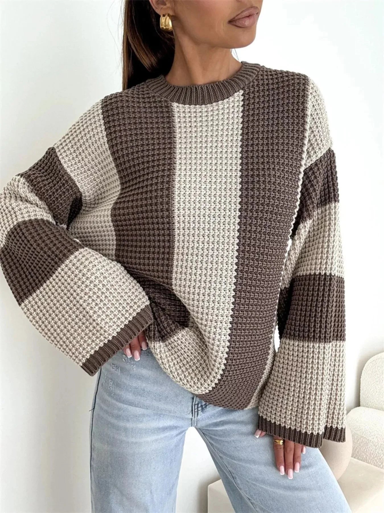 Color Block Long Sleeve Sweater