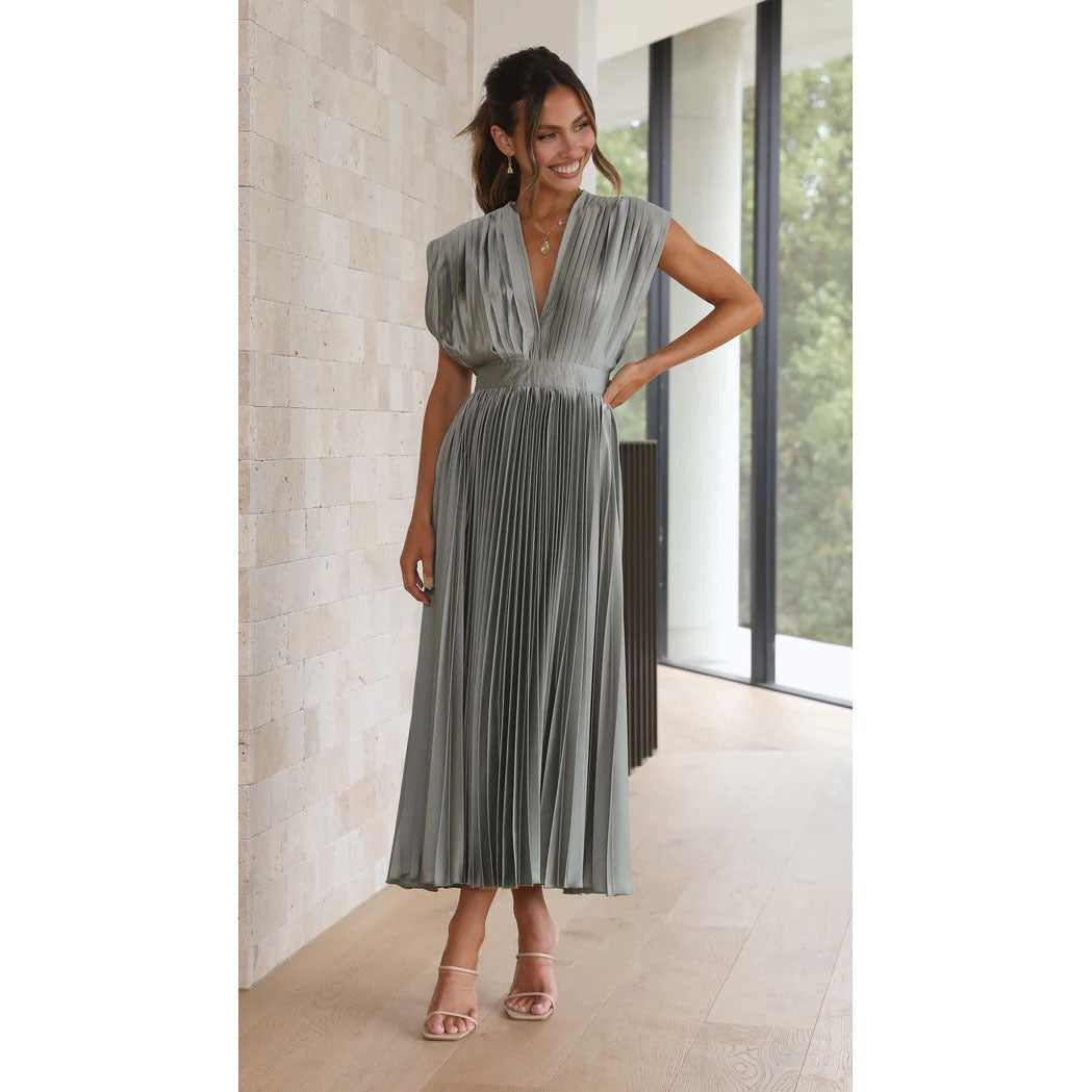 Elegant Pleated Casual Loose Zip Sleeveless Dress