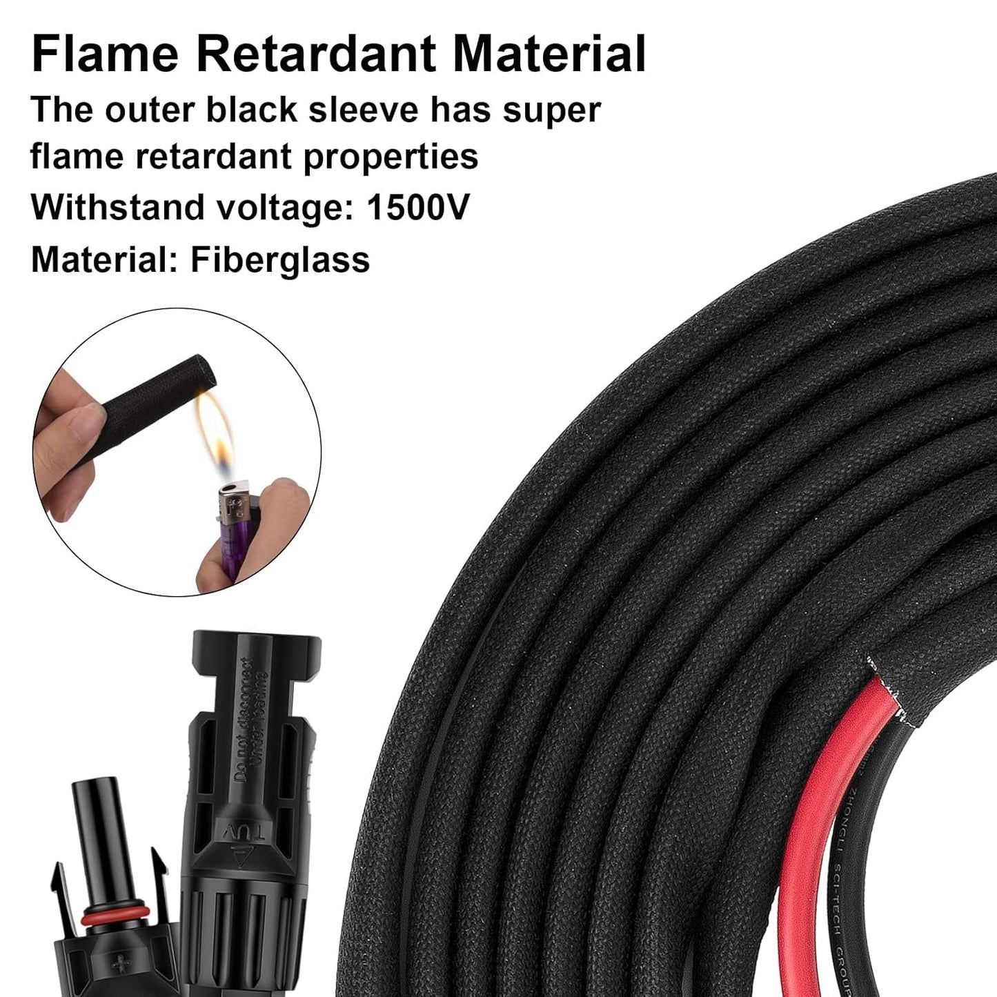 Geosiry 10AWG Solar Extension Cable – 30ft (1 Red + 1 Black)