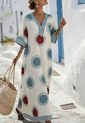 Women's Casual V-neck Loose Printed Vacation Dress
