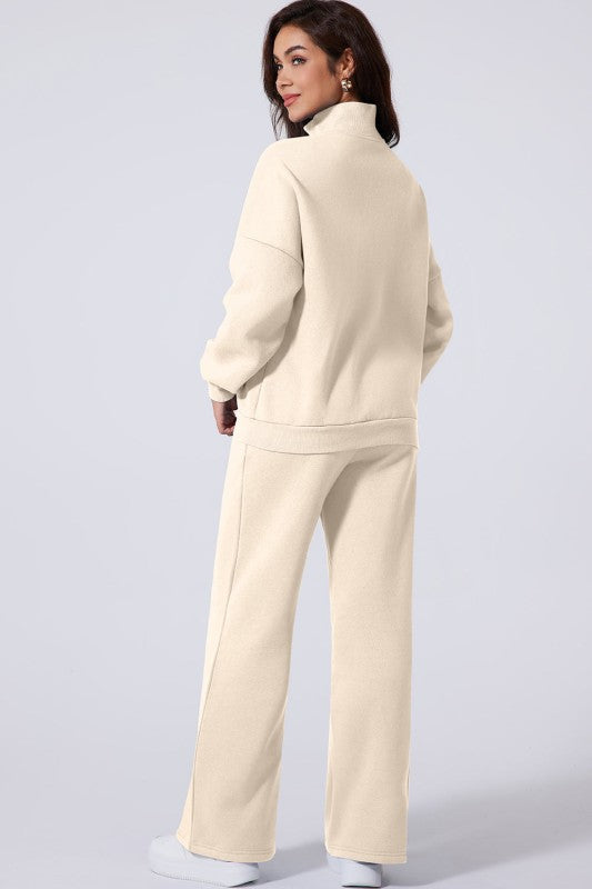 Solid Zip-Up Jacket and Drawstring Pants Set
