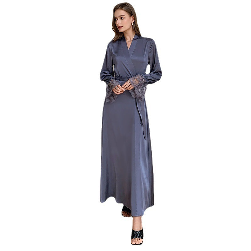 Women's Summer Thin Satin Ice Silk Pajamas Lace Stitching French Elegant Backless Homewear