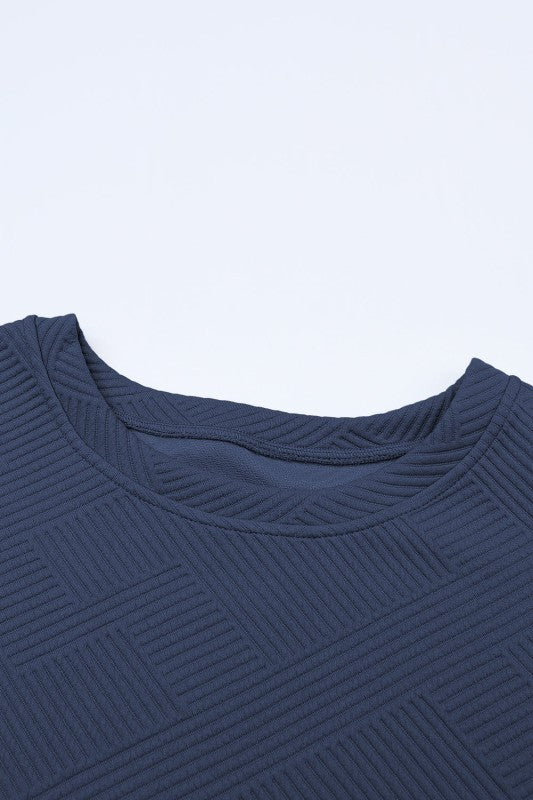 Solid Textured T-Shirt and Drawstring Pants Set