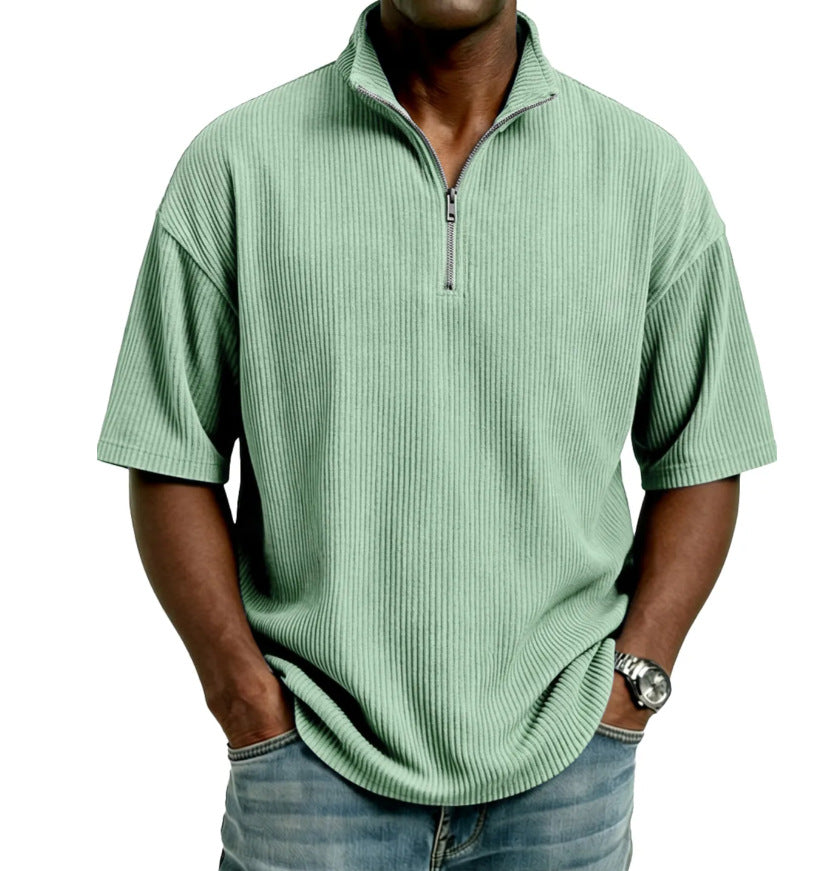 Summer Loose Casual Solid-Colored Mens Waffle-Weave Top
