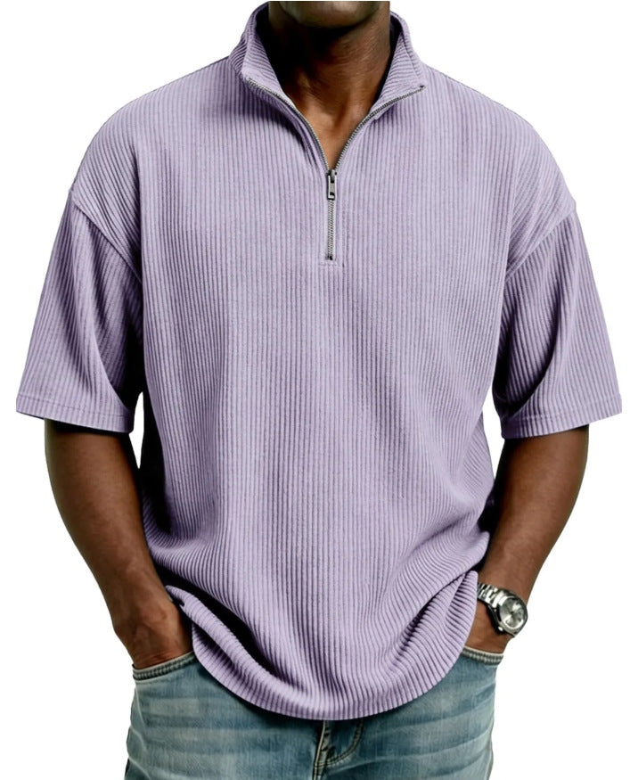 Summer Loose Casual Solid-Colored Mens Waffle-Weave Top