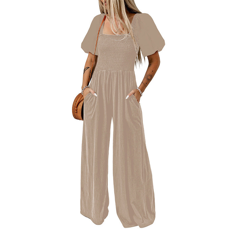 Square Collar Short Sleeve Jumpsuit
