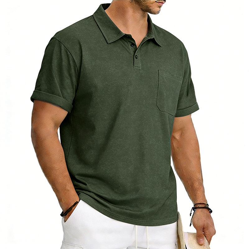 Men's Distressed Lapel Polo Shirt Loose Short-Sleeve T-Shirt