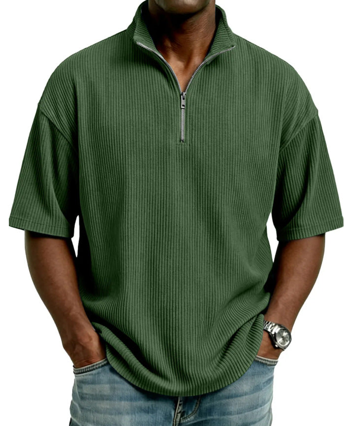 Summer Loose Casual Solid-Colored Mens Waffle-Weave Top