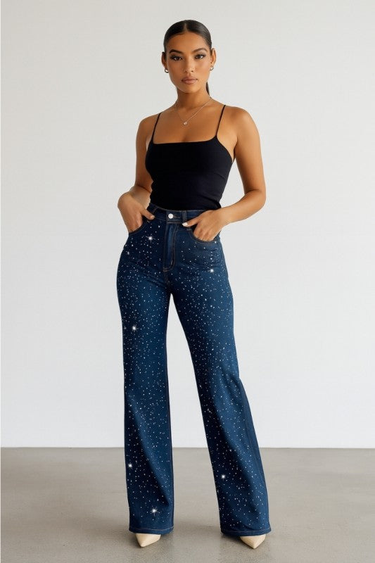 Wide Leg Rhinestone Jeans