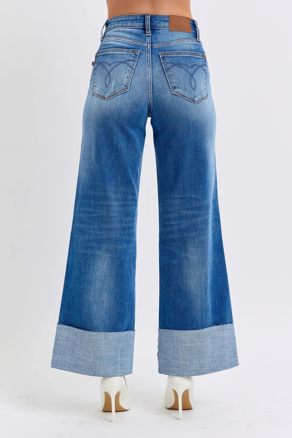 Distressed High Waist Wide Leg Cuffed Judy Blue Jeans – Full Size