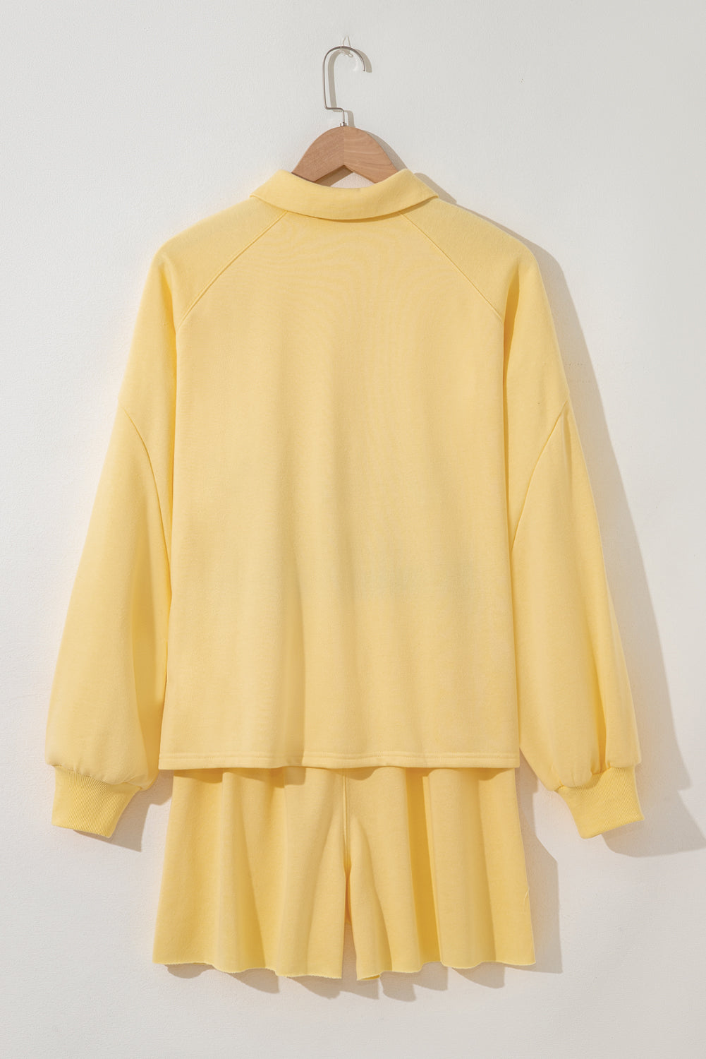 Kylie Button Collar Drop Shoulder Pullover and Shorts 2pcs Outfit