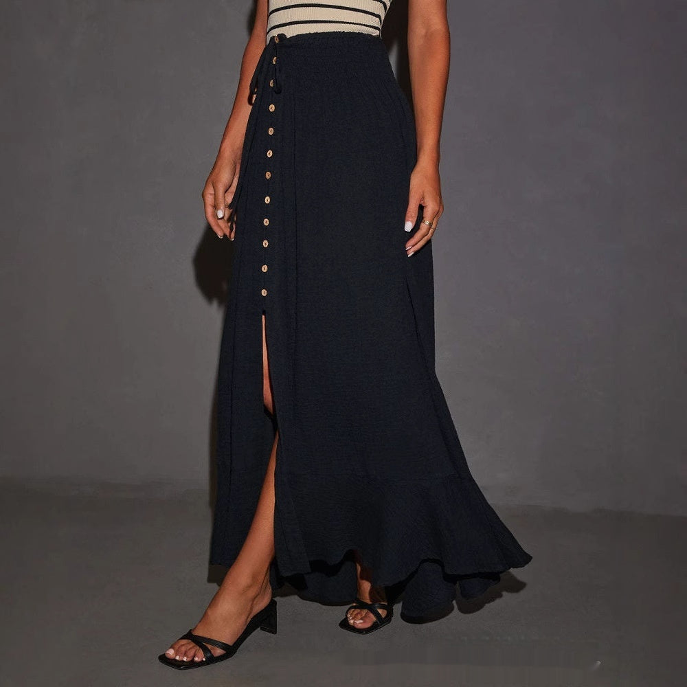 Half-length Solid Color Lace-up Waist-slimming Long Dress