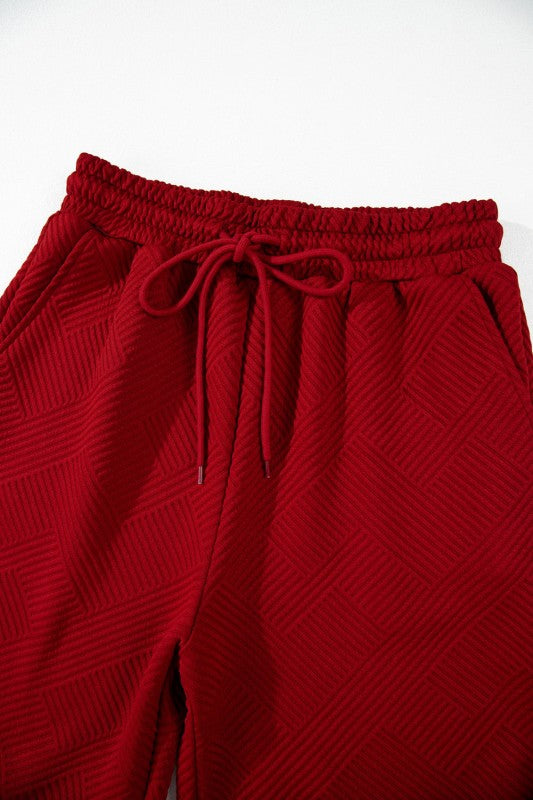 Solid Textured T-Shirt and Drawstring Pants Set