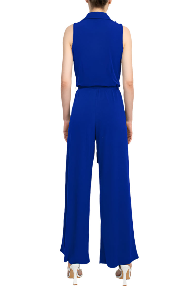 Nina Leonard V-Neck Pull Over Sleeveless Front Tie Waist Jersey Jumpsuit