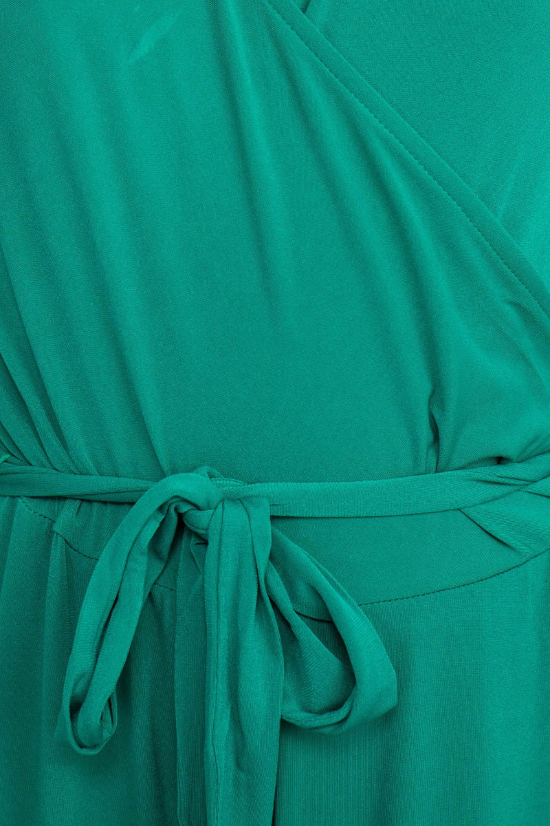 Nina Leonard V-Neck Sleeveless Front Tie Waist Jersey Jumpsuit