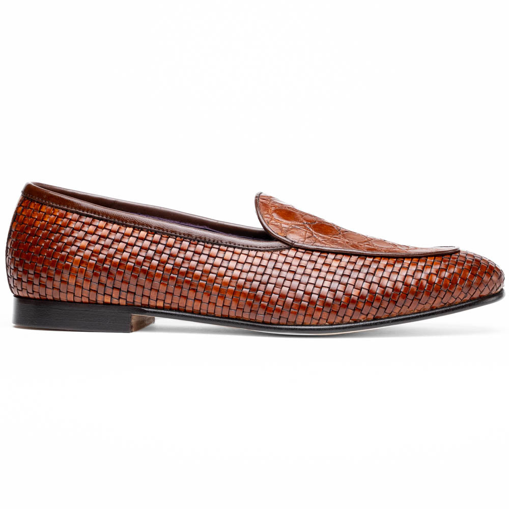 11-620-CGN PALIO Genuine Crocodile and Calfskin Basketweave Slip On, Cognac
