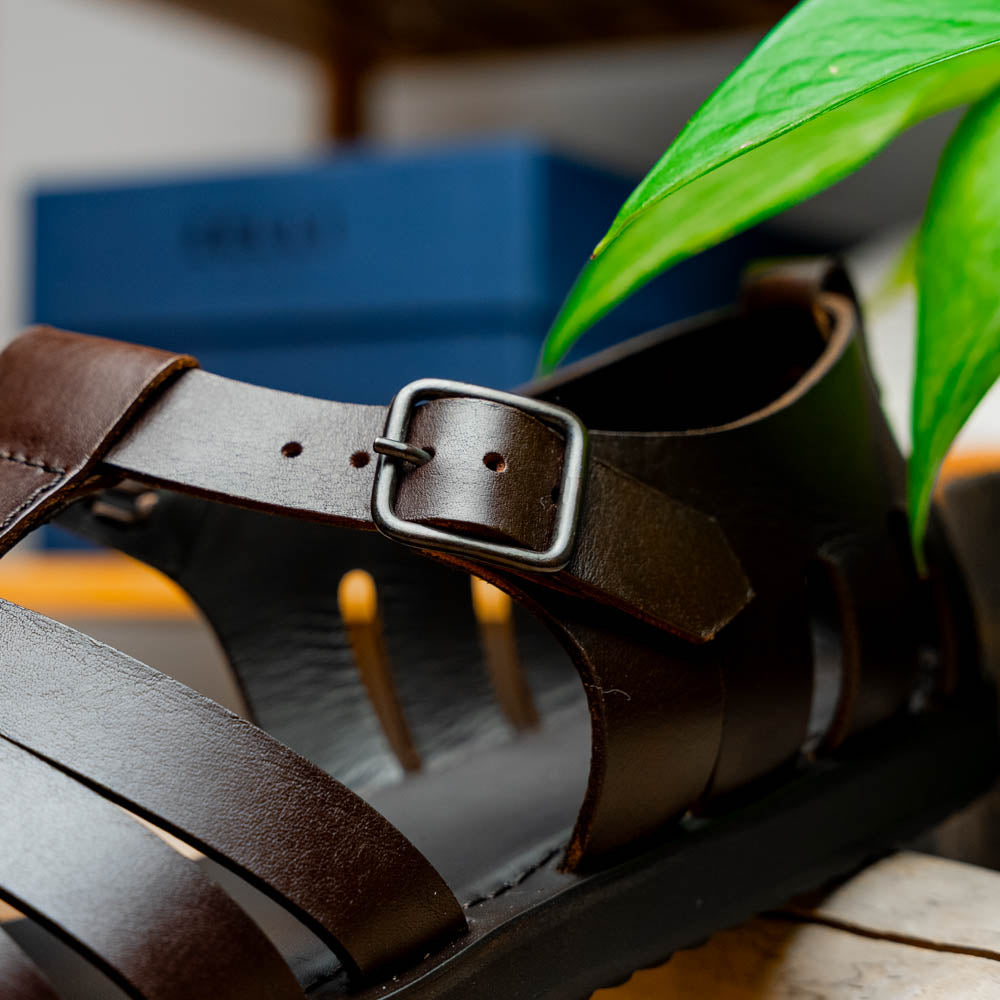 05-110-BRN PESCA Calfskin Strap-On Sandal, Brown