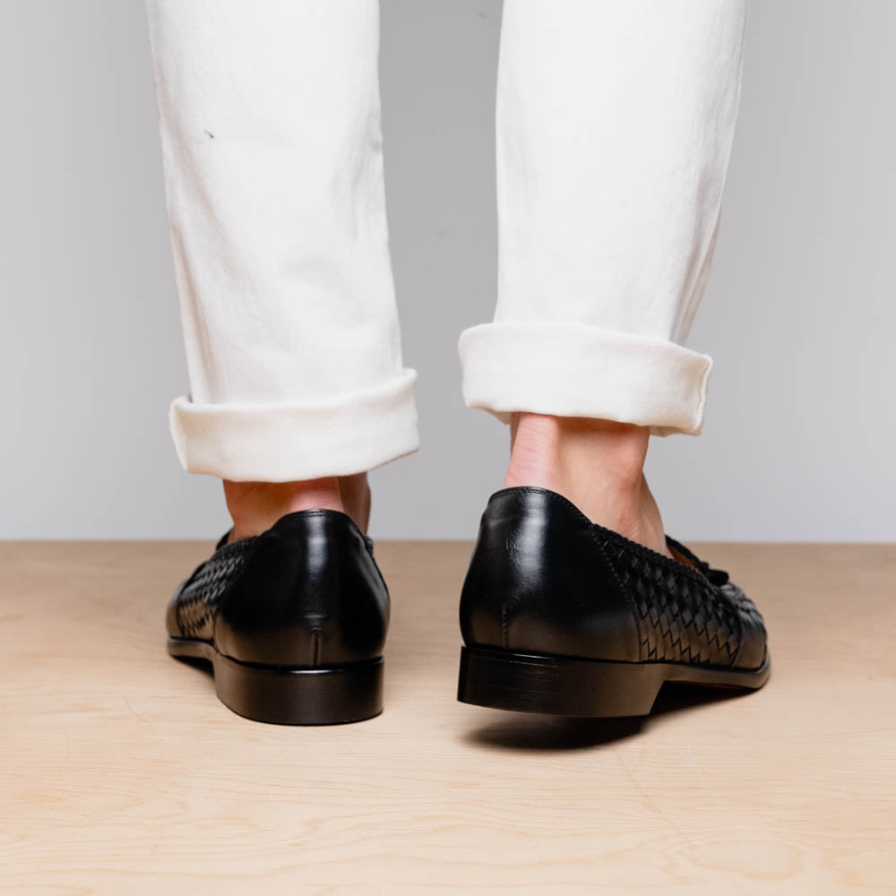 15-250-BLK RIVIERA Basketweave Calfskin Tassel Loafer, Black