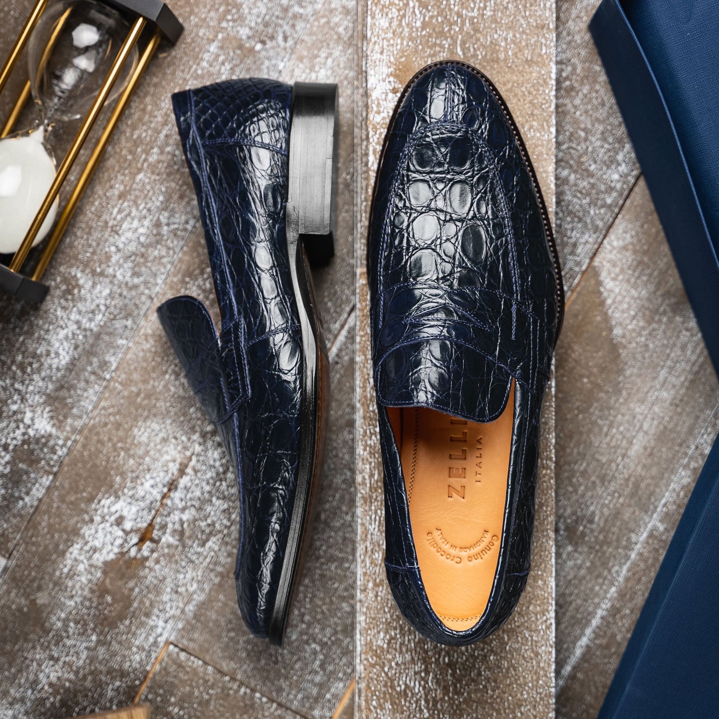 11-201-NVY ROMA Crocodile Penny Loafer, Navy