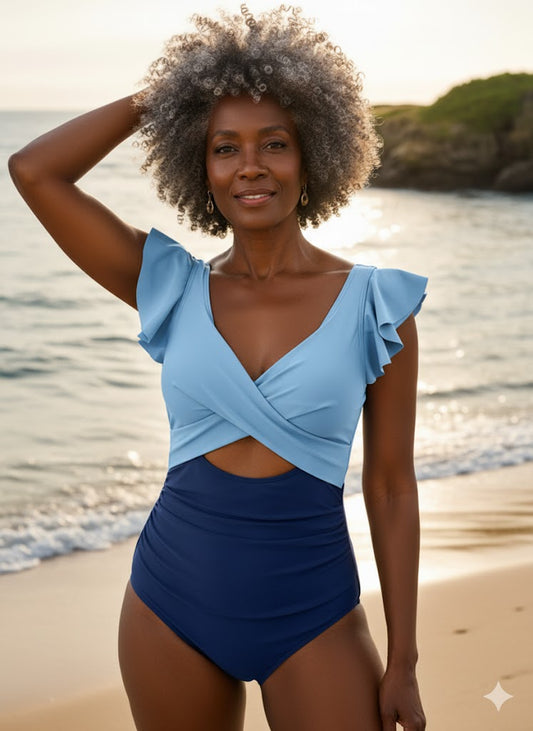New Covering Belly Thin One-piece Cross Cut-out Ruffled Foreign Trade Swimsuit