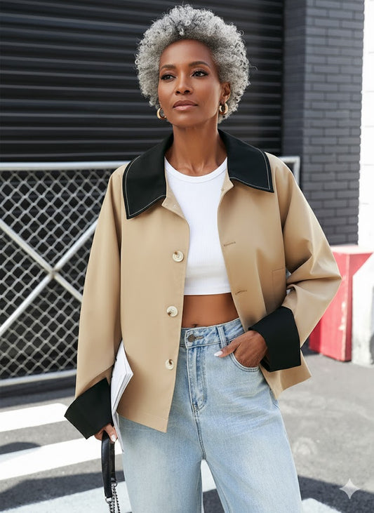 Color Contrast Short Thin Women's Coat